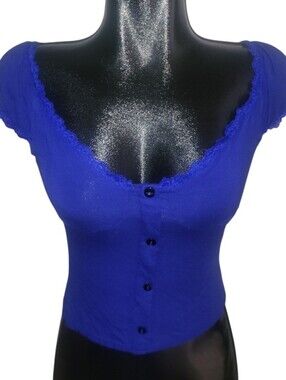 PrettyLittleThing Cobalt Blue Lace-Trim Faux Button Up Crop Top Size 4